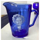 Mid-century Silver Flashed Cobalt Blue Pitcher and Tumblers + Vintage Shirley Temple Pitcher