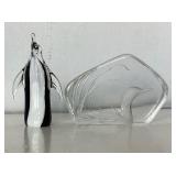 Modern Art Glass Penguin and Loon Paperweights