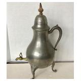 Antique Pewter Hot Water Pot With Brass Spigot