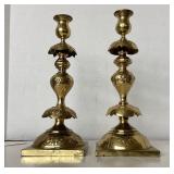 Pair Antique Russian Shabbat Brass Candlesticks #1
