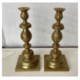 Antique Pair Russian / Polish Brass Shabbat Candlesticks #2