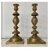 Antique Pair Russian / Polish Brass Shabbat Candlesticks #2