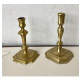 Pair of Antique Queen Anne Brass Candlesticks