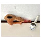 Awesome Vintage Burl Briar Pipe + German Pottery Schnaps Pipe