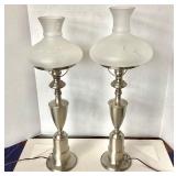Pair of Modern Brushed Nickel Table Lamps