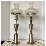 Pair of Modern Brushed Nickel Table Lamps