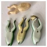 Group of Vintage Hand Crafted Fishing Decoys and Frog Lures
