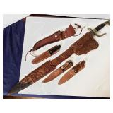 Vintage Eagle Head Pommel Aragon Sword + Knives and Sheaths