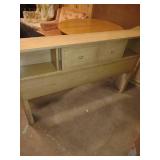 Vintage mid-century blonde wood bed set = Tall Dresser, long dresser with mirror, and headboard