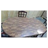 Dark wood Dining Table wtih 4 wood and upholstered chairs