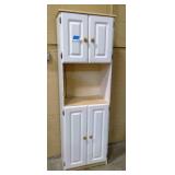 White and wood kitchen pantry cabinet