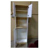 White and wood kitchen pantry cabinet