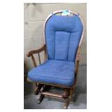 Wooden Glider Rocking Chair with Blue patterned cushion