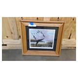 23x21" Solid wood frame and matted Geese painting