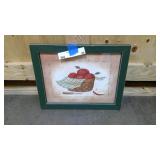 Sold wood framed country style apple print 15"x12"