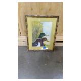 Bamboo style framed and matted Mallard Duck painting 20"x14"