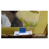 Bamboo style framed and matted Mallard Duck painting 20"x14"