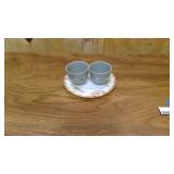 Small Noritake Hampton plate, two small hand painted suake cups