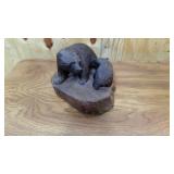 Hand carved wooden decor of mother bear and cub 10"x 6"