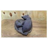 Hand carved wooden decor of mother bear and cub 10"x 6"