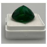 21.75 Lab Created Green Topaz Round Cut Loose Gemstone In Protective Case
