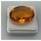 28.10 Lab Created Orange Topaz Oval Cut Loose Gemstone In Protective Case
