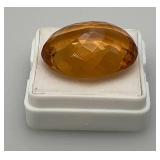 28.10 Lab Created Orange Topaz Oval Cut Loose Gemstone In Protective Case