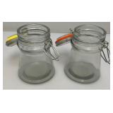 Vintage Set Of Four Clear Glass Tapered Canister Jar Set With Wire Bail Clasp 4 5/8" Tall
