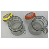 Vintage Set Of Four Clear Glass Tapered Canister Jar Set With Wire Bail Clasp 4 5/8" Tall