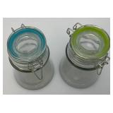 Vintage Set Of Four Clear Glass Tapered Canister Jar Set With Wire Bail Clasp 4 5/8" Tall