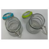 Vintage Set Of Four Clear Glass Tapered Canister Jar Set With Wire Bail Clasp 4 5/8" Tall