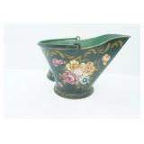 Antique Victorian Black Steel Hand-Painted Floral Coal Scuttle Bucket