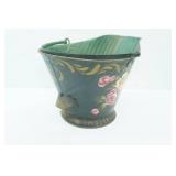 Antique Victorian Black Steel Hand-Painted Floral Coal Scuttle Bucket