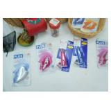 Sewing Supplies Lot: New Glue Tape and Refills, baskets, safety pins, Velcro, lace edging