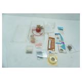 Sewing Supplies and Storage Container: mostly unused items