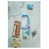 Sewing Supplies and Storage Container: mostly unused items