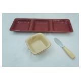 Ceramic Divided Relish Dish, Dip Bowl and Cheese Knife. Tastefully Simple