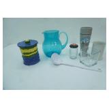 Blue Poly Pitcher, Soup Ladle, Pottery Canister, Vases