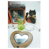 Vintage Ceramic Halloween Village Lighted Houses, American Flag Candle Holder Tea Kettle and more