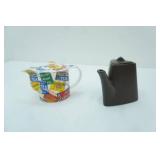 Paul Cardew "World Tea" Porcelain Teapot; Design Pac matte brown triangular stoneware teapot