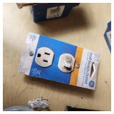 Lot of Electrical Supplies Including Porcelain Pull Chain Lampholders, GE Wall Switch Outlet, and Electrical Boxes