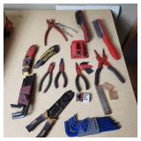 Assorted Hand Tools including Pliers, Wire Strippers, and Hex Keys
