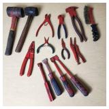 Lot of Hand Tools including Hammers, Pliers, Wire Brushes, and Chisels