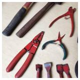 Lot of Hand Tools including Hammers, Pliers, Wire Brushes, and Chisels