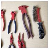Lot of Hand Tools including Hammers, Pliers, Wire Brushes, and Chisels