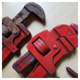 Lot of Hand Tools Including Pipe Wrenches, Pliers, Snips and Crowbars