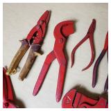Lot of Hand Tools Including Pipe Wrenches, Pliers, Snips and Crowbars