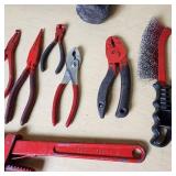Lot of Hand Tools Including Pipe Wrenches, Pliers, Snips and Crowbars