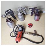 Paint Spray Guns including Air Regulator, Spray Guns, and Accessories