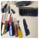 Assorted Hand Tools including Screwdrivers, Brushes